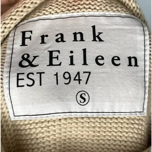 FRANK & EILEEN Sz S Small Tan White Stripe Monterey Roll Neck Sweater